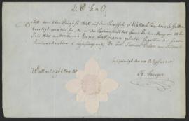 K. Steiger: Bestätigung des Begräbnisses von Anna Scherr-Lattmann am 28. Juli 1840, Wattwil 26. N...