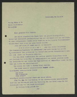 Walter Guyer an Verlag Huber, Rorschach, 11. April 1934