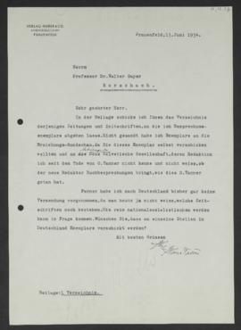 Verlag Huber an Walter Guyer, Frauenfeld, 13. Juni 1934