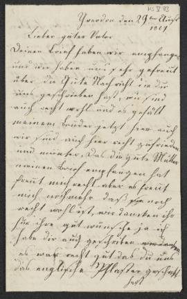 Eduard Lejeune an Franz Adam Lejeune und Nachschrift von Johann Elias Mieg, Yverdon,  29. August ...