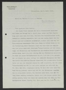 Verlag Huber an Walter Guyer, Frauenfeld, 4. April 1934