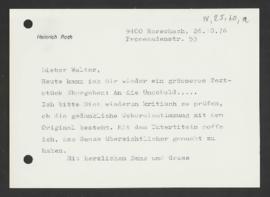 Heinrich Roth an Walter Guyer, Rorschach, 26. Oktober 1976