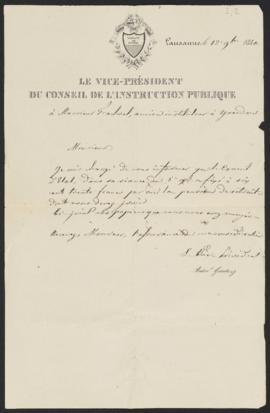 Vice-Président du conseil de l’instruction publique an Abr. Trachsel, Lausanne 12. September 1840