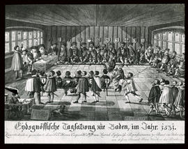 SG 325: Eidg. Tagsatzung in Baden, 1531, col.  Radi[e]rung von Peter Vischer nach Ryff "Zirk...