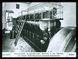 Unterirdische dieselelektrische Zentrale in der Schweiz mit einem 3100-PSe-Sulzer-Zweitakt-Diesel...
