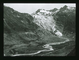 Blick vom Vorland des Rhône-Gletschers auf die Gletscherzunge, Juli 1911