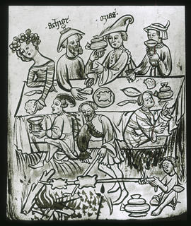 Gastmahl: Bilderhandschrift des Nikolaus von Lyra in Basel, 1393