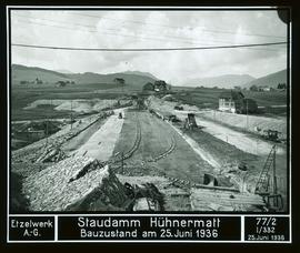 Staudamm Hühnermatt: Bauzustand am 25. Juni 1936