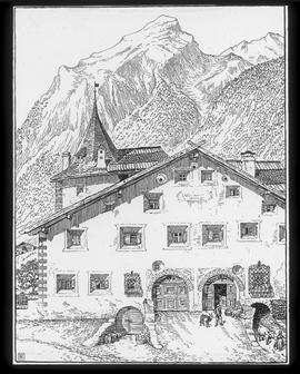 Bergün: Steinernes Bürgerhaus (17. Jh.), Zeichnung von R. Anheisser, 1906