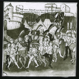 Zug der Berner vor das Schloss Laubegg: Freudentanz wegen Aufhörens der Pest, 1349
