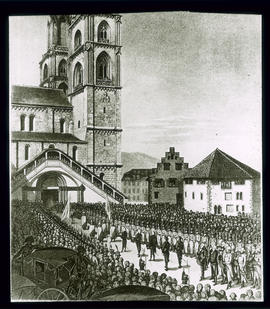 Einzug der eidgenössischen Gesandten in das Grossmünster zu Zürich zur Tagsatzung, 1807