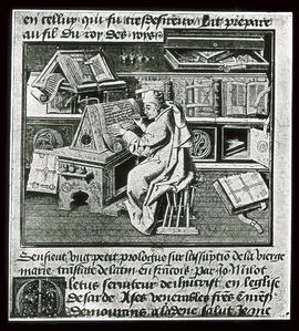 Mönch beim Schreiben (Miniatur des 14. Jahrhunderts)