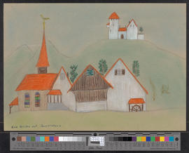 Eine Kirche mit Bauernhaus