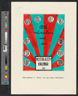 Zeichnen nach eigener Fantasie: Plakat-Entwurf/[Alle wünschen sich den Pestalozzikalender 1943]