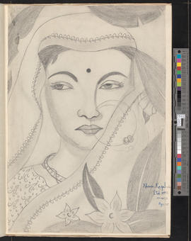 [Porträt einer indischen Frau mit Schleier und Bindi]