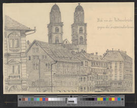 Blick von der Rathausbrücke gegen die Grossmünstertürme