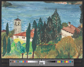 Blick auf die Kirche von Brissago (Tessin) und Umgebung, mit Lago Maggiore, von unserer Ferienwoh...