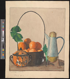 Panier d'oranges, sucrier et chane/[Korb mit Orangen, Zuckerdose und Kanne]